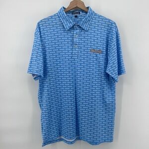 Beatbox Polo Shirt Mens Medium Blue All Over Logo Print Casual Streetwear